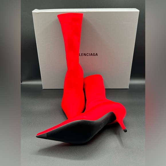 Balenciaga Knife Booties Stretch Fabric Mid -Calf Red Pull On US 6/EU 36 $1290 - Picture 12 of 16